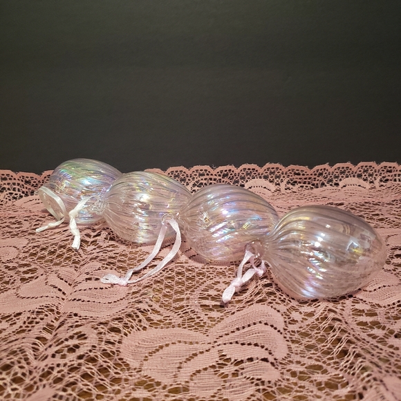 Vintage Blown Glass Ornaments Iridescent Pastel Hanging Decorations Set of 4 - Picture 2 of 8